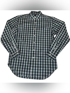 Ralph Lauren Shirt Classic Fit Plaid Button Down Green Navy Preppy Ivy League